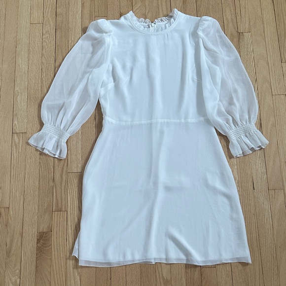 Aritzia Wilfred Swept white puff-sleeve chiffon mini dress size 6 - Picture 7 of 13